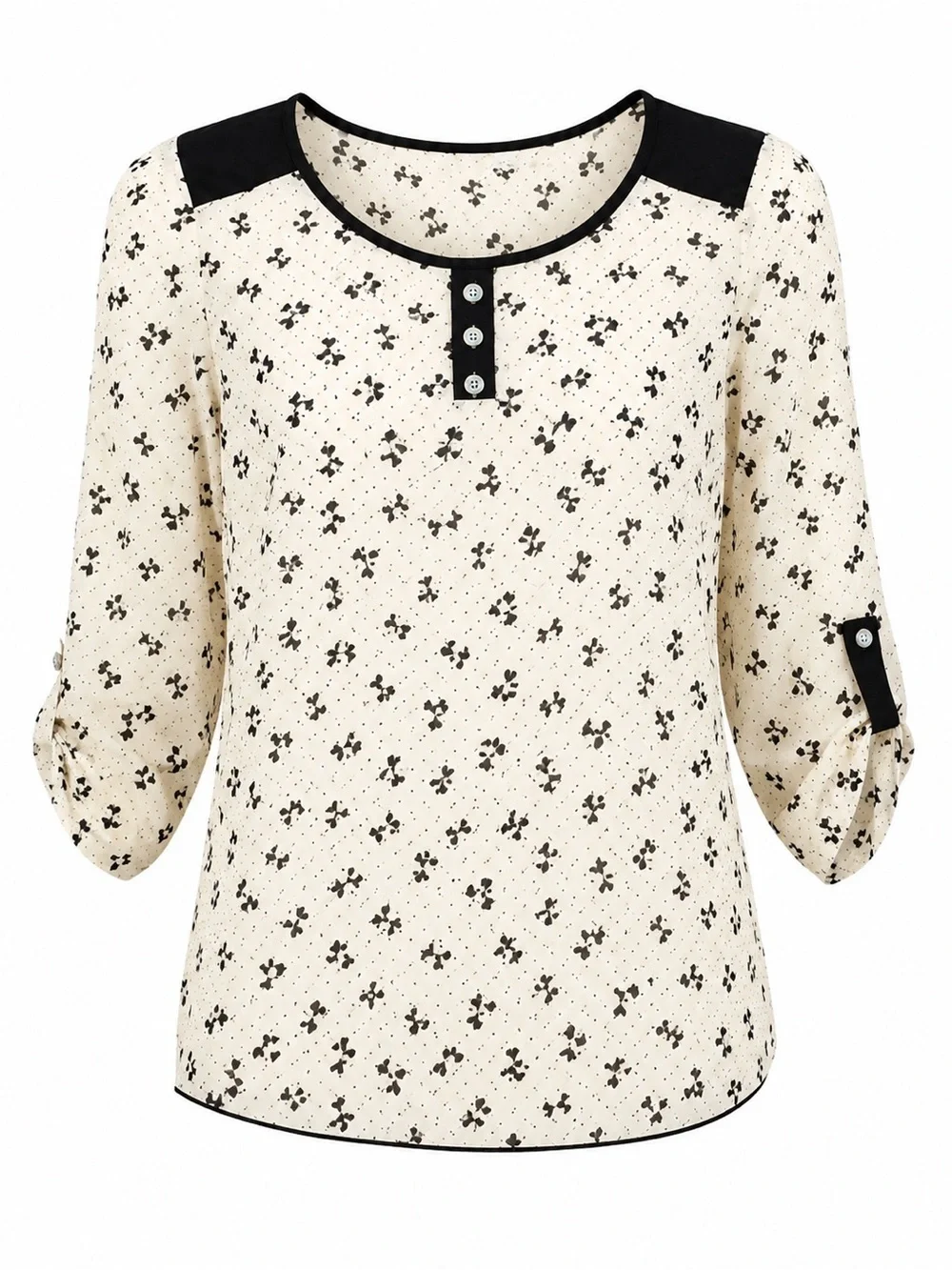 LAVISH MATERNITY CREAM AND BLACK TOP WITH BOWS - Picture 1 of 1